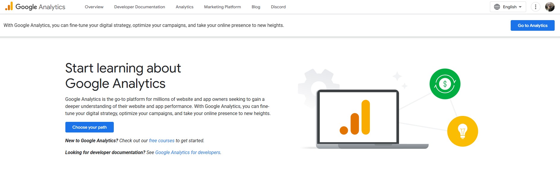 Screenshot of Google Analytics' homepage