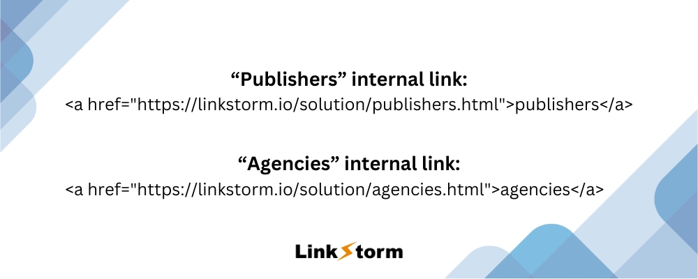Image demonstrating the HTML tag of internal links publishers and agencies