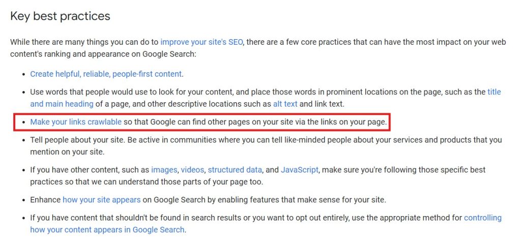 Screenshot of Google's Key Practices in their Search Essentials Guidelines