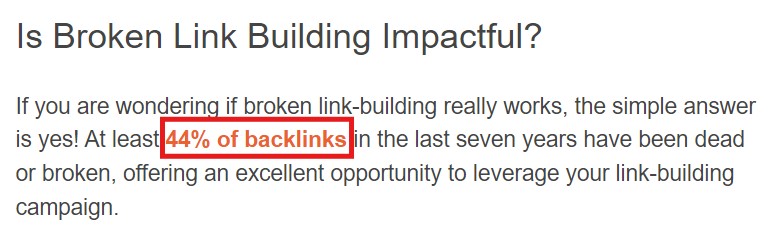 Screenshot of Linkody's content on broken link-building