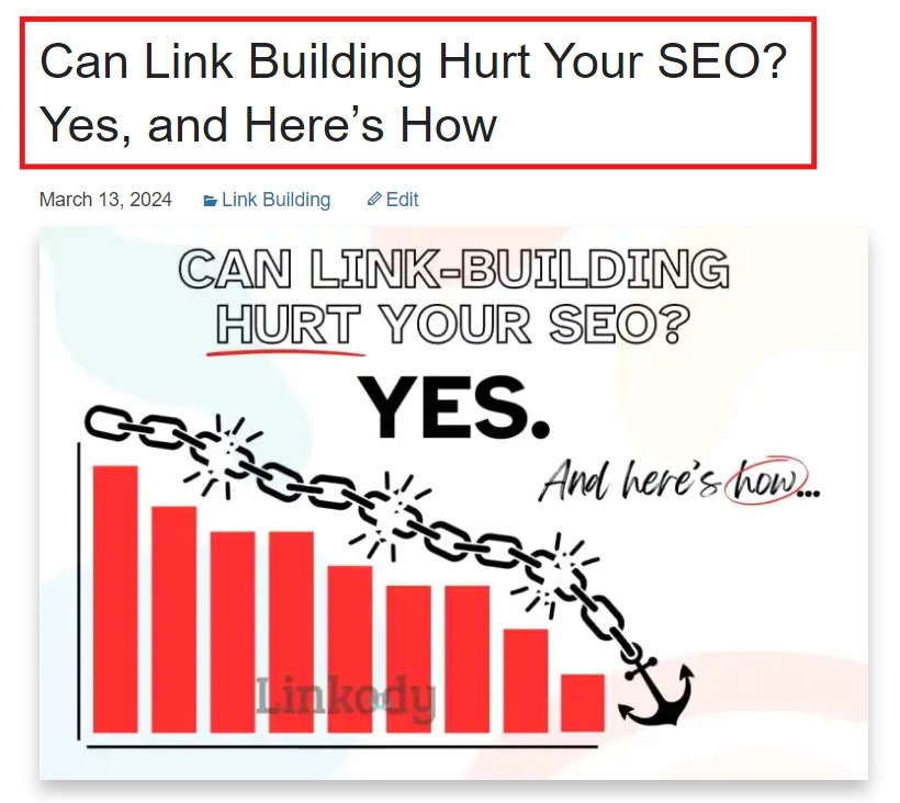 Screenshot of Linkody's blog article on how backlinks can hurt SEO