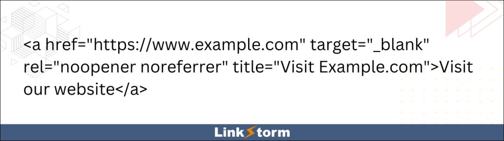 Example HTML snippet for hyperlinks