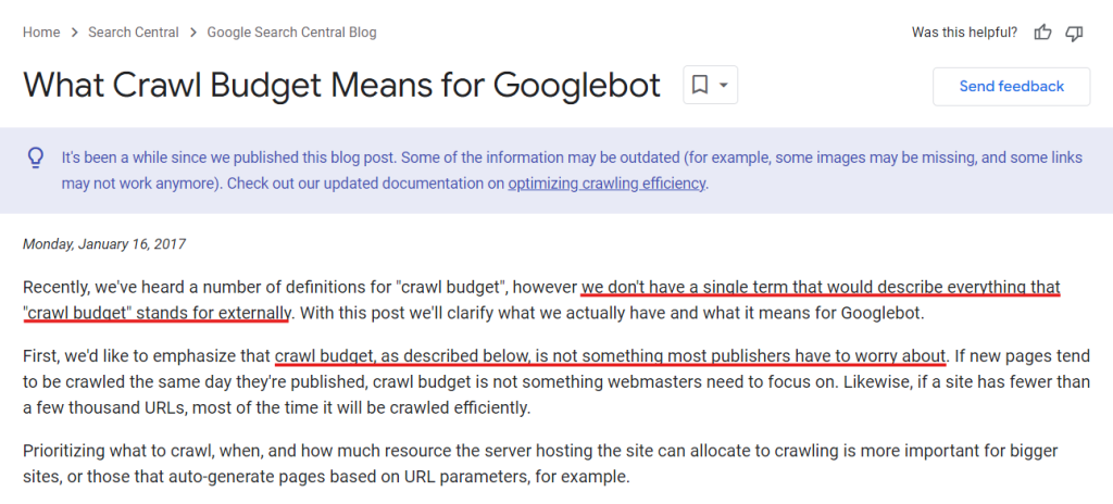 Screenshot of Google's Thoughts on Crawl Budget and Googlebot