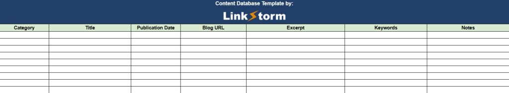 Screenshot of LinkStorm content database template