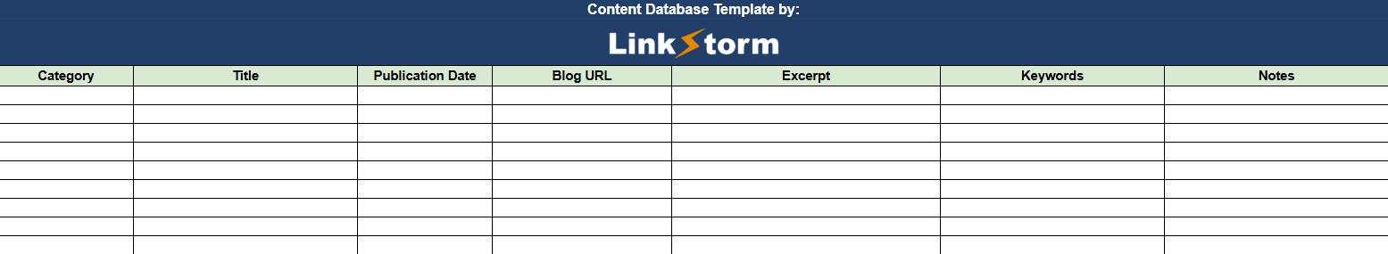 Screenshot of LinkStorm's downloadable content database template