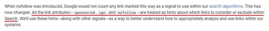 Google's announcement on 2019 evolving the use of nofollow links