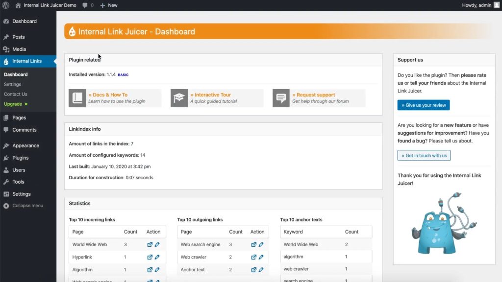 Internal Link Juicer interface screenshot