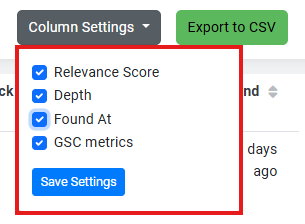 Screenshot of LinkStorm internal linking opportunities column settings