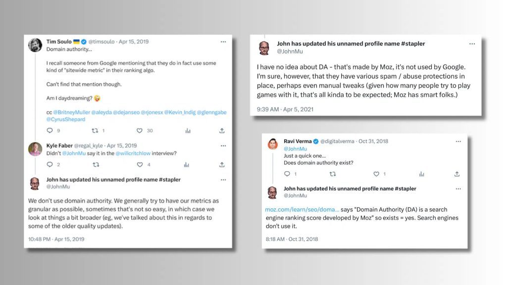 John Mueller tweets saying domain authority is not used by Google