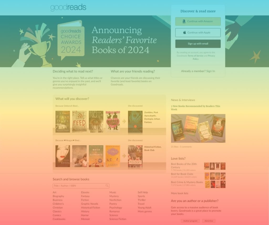 Goodreads homepage example scroll map