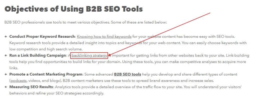 Screenshot of MatchBoxDesignGroup content that contains a good anchor text "backlink strategy"