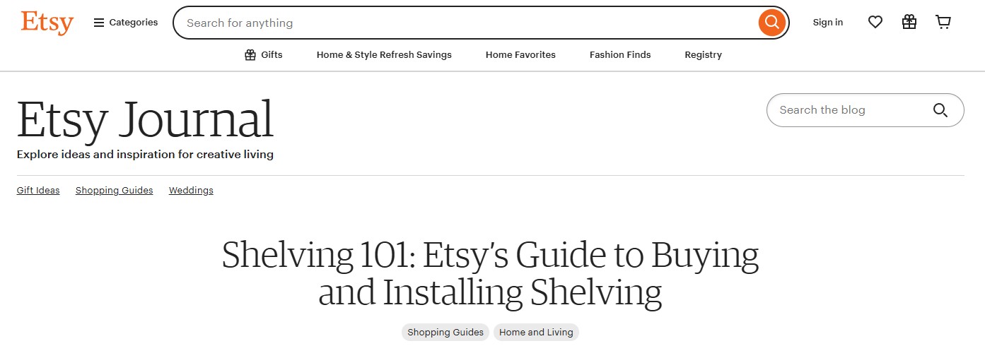 Screenshot of Etsy Journal with internal links to product pages 1.0