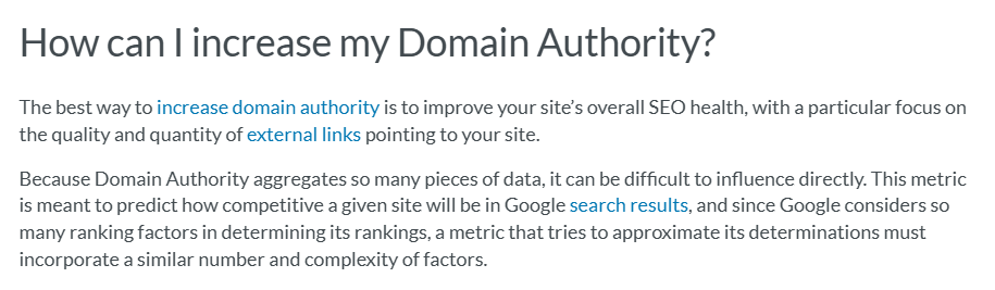 Example of keyword cannibalization in Moz content about How can I Increase my Domain Authority