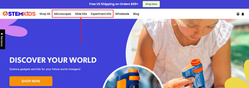 sample ecommerce navigation menu featuring banner products